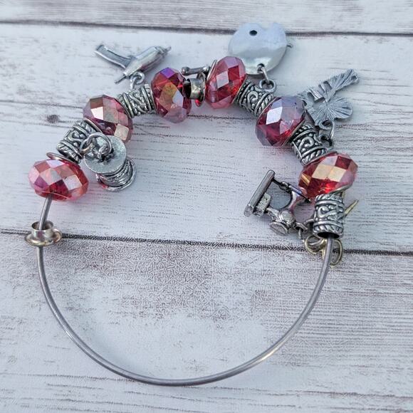 Crafting Charm Bracelet Red & Silver Tone - Fair Condition - Picture 5 of 16
